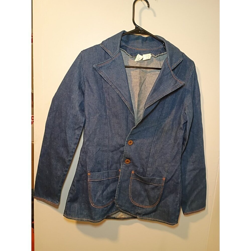 Vintage 1970's Wrangler Denim Tuxedo Western Blazer Jacket Butterfly Collar SZ M